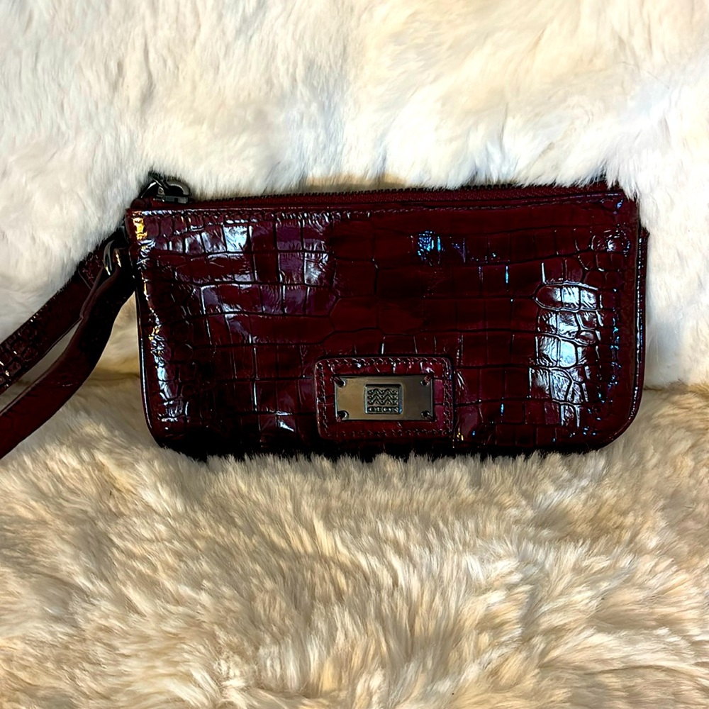 Geox Patent Leather Wristlet, Burgundy Red Color, Excellent Like New Condition